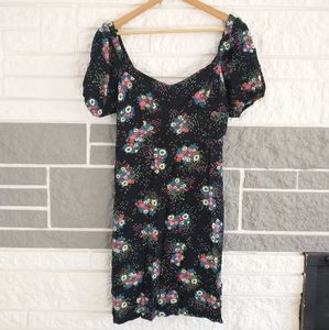 Anthropologie Black Midi Floral Dress